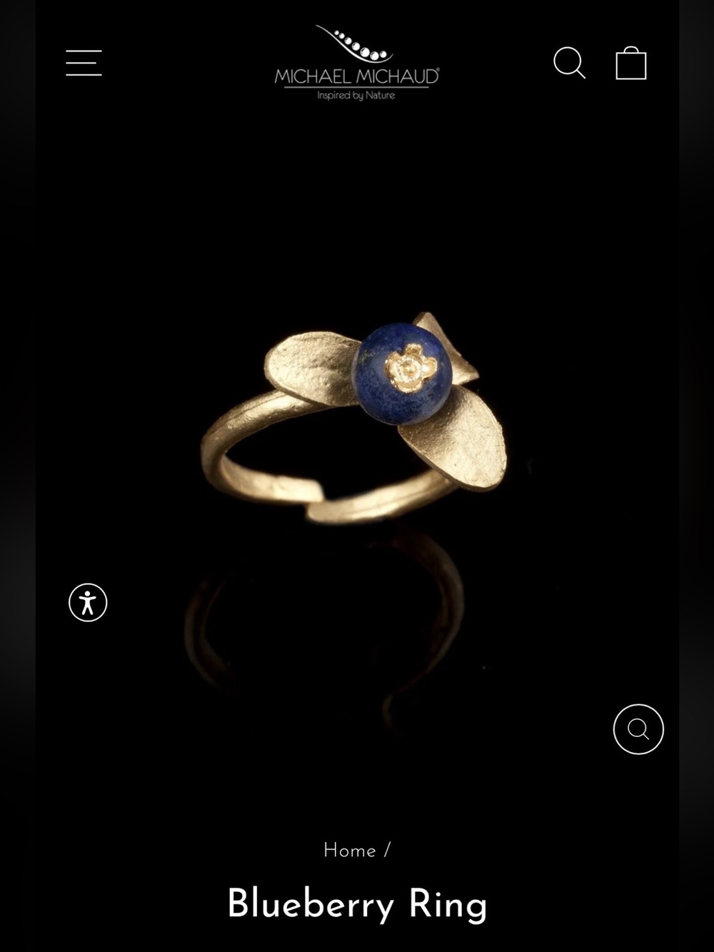Gold Floral Ring with Deep Blue Center Accent
